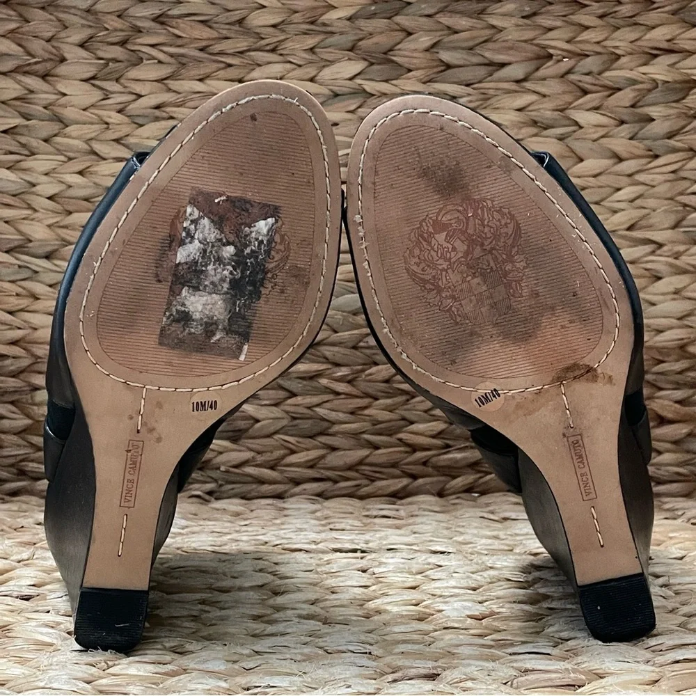 Vince Camuto Open Toe‎ Wedge Booties Black Leather